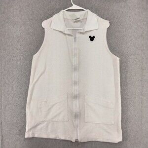 The Disney Catalog Mickey Sleeveless White Polo Full Zip Shirt Sweater Wmns Med